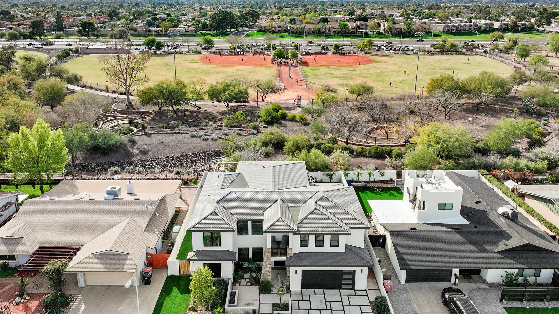 Desert Villa aerial at dusk